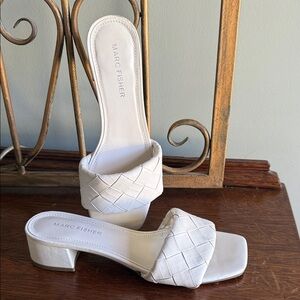 Marc Fisher Braided White Slide Mules with Low Block Heel size 6
